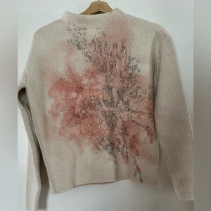 White House Black Market Cream and Pink Crew Neck Sweater